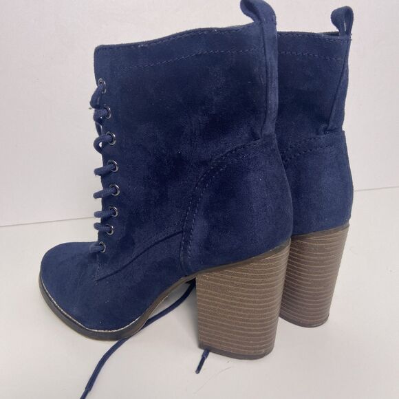 Candies Blue Suede Ankle Boot Women's 9M Side Zipper, Lace-up, 3.5" Heel - Picture 6 of 7